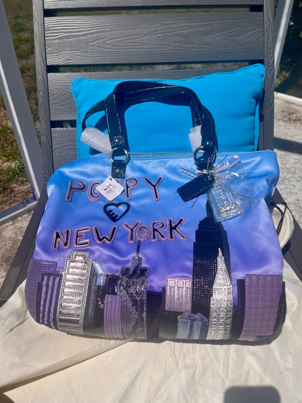 Coach Poppy New York NYC skyline Ombré Blue Purple Tote Bag